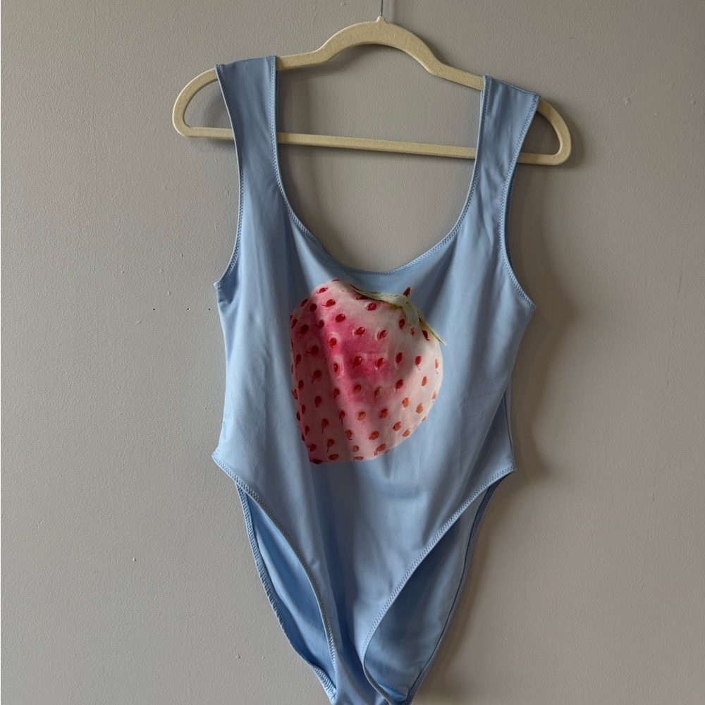 TYLER MCGILLIVARY - Light Blue Bodysuit with Strawberry Print